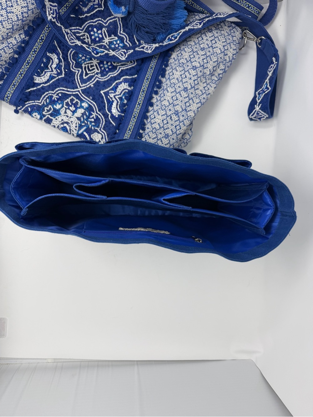 Boho America and Beyond Embroidered Blue Tote Bag with Tassel and Insert - Picture 9 of 16